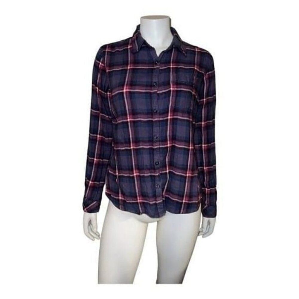 Dickies Womens Long Sleeve Flannel Shirt Button Down Cotton Purple Plaid Medium